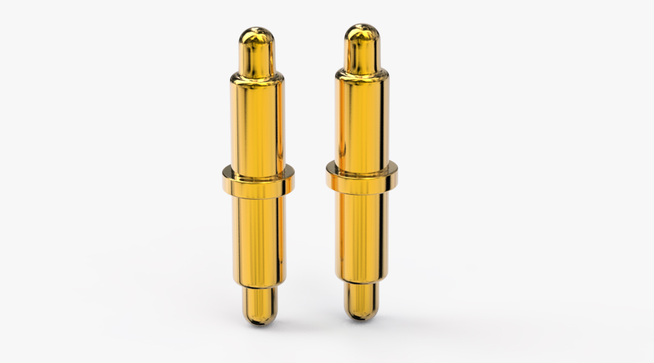 POGO PIN 雙頭式：電鍍黃銅Au1u，電壓12V，電流1A，彈力10000次+，工作溫度-40°~150°