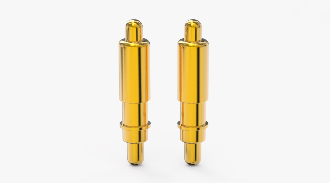 POGO PIN 雙頭式：電鍍黃銅Au1u，電壓12V，電流1A，彈力10000次+，工作溫度-40°~150°