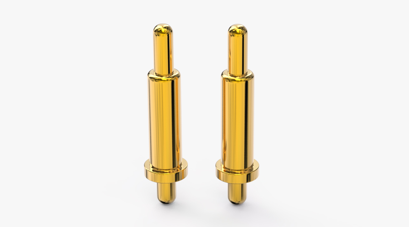 POGO PIN 雙頭式：電鍍黃銅Au1u，電壓12V，電流1A，彈力10000次+，工作溫度-40°~150°