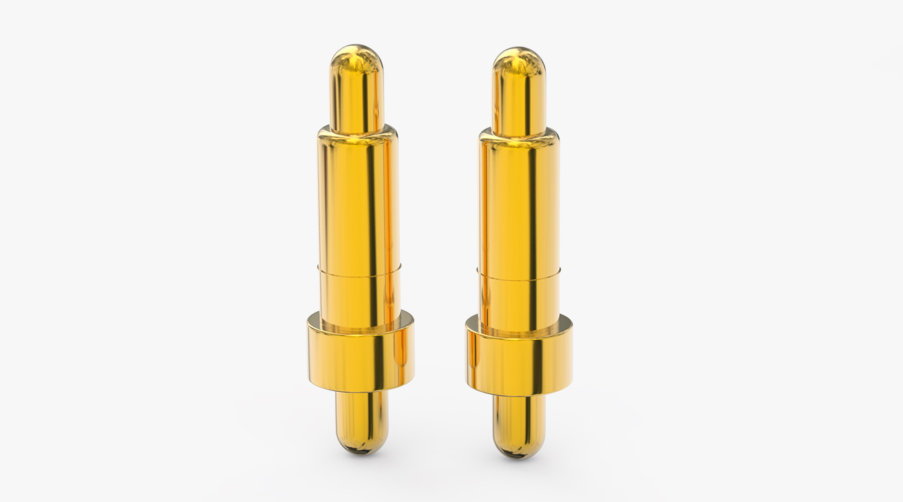 POGO PIN 雙頭式：電鍍黃銅Au1u，電壓12V，電流1A，彈力10000次+，工作溫度-40°~150°