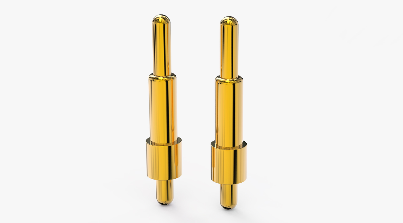 POGO PIN 雙頭式：電鍍黃銅Au1u，電壓12V，電流1A，彈力10000次+，工作溫度-40°~150°
