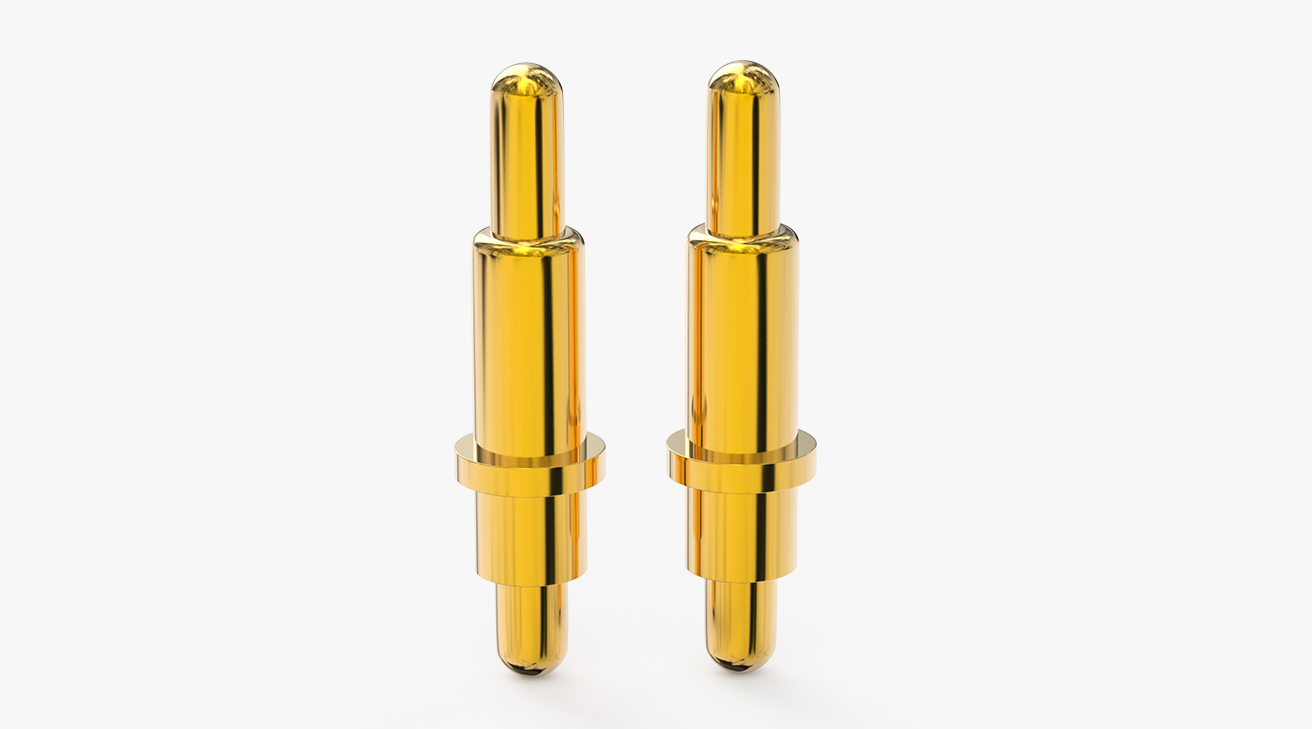 POGO PIN 雙頭式：電鍍黃銅Au1u，電壓12V，電流1A，彈力10000次+，工作溫度-40°~150°